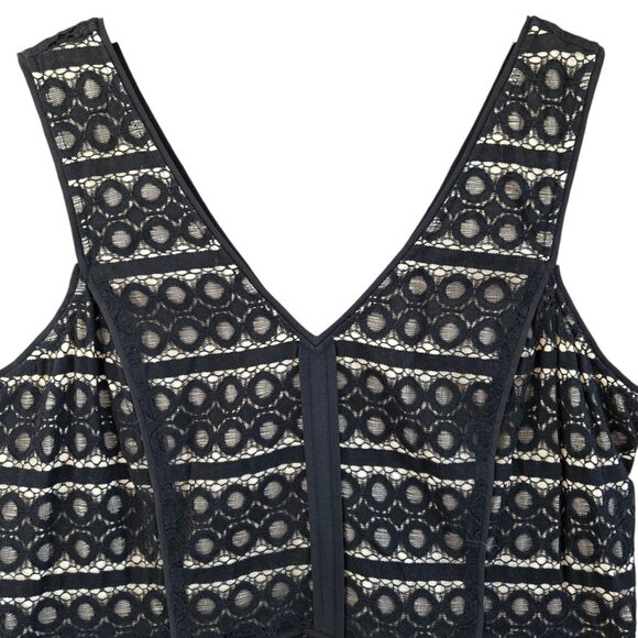 Ann Taylor Loft Black Lace Dress Nude Lining Sleeveless V-Neck Knee-Length 12 - Picture 6 of 9